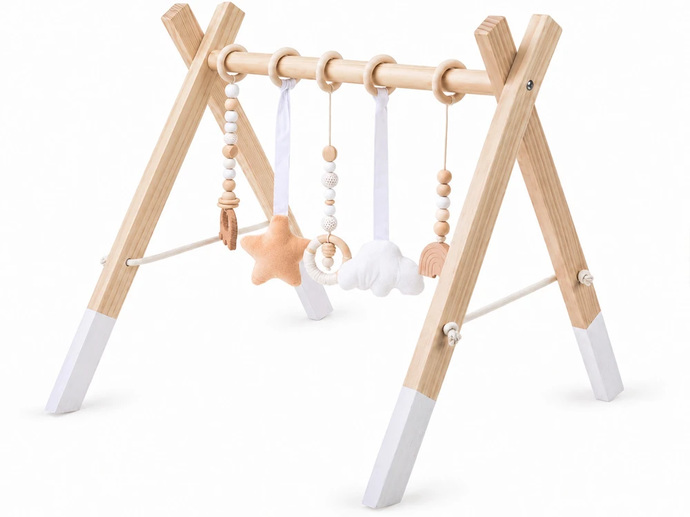 Jokomisiada Wooden Baby Gym with 5 Hanging Toys for Infants ZA6490