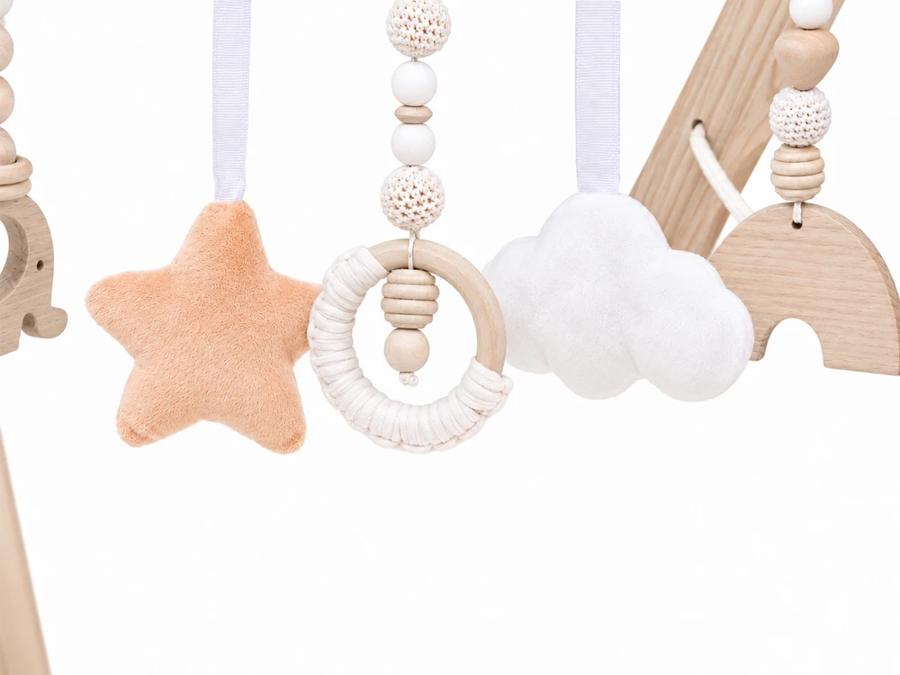 Jokomisiada Wooden Baby Gym with 5 Hanging Toys for Infants ZA6490