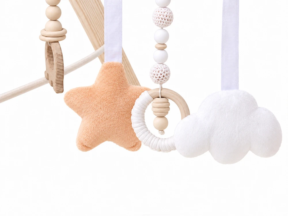 Jokomisiada Wooden Baby Gym with 5 Hanging Toys for Infants ZA6490