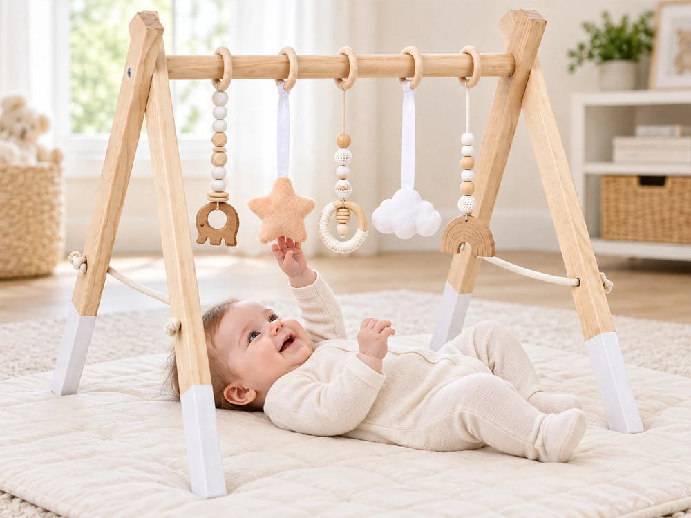 Jokomisiada Wooden Baby Gym with 5 Hanging Toys for Infants ZA6490