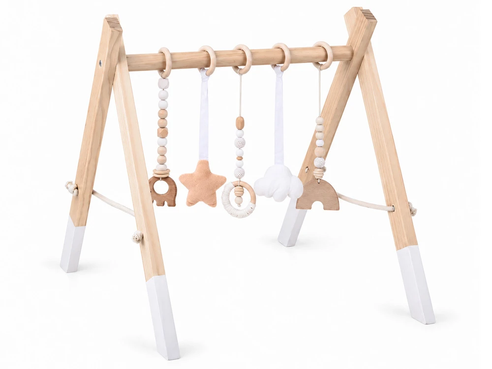 Jokomisiada Wooden Baby Gym with 5 Hanging Toys for Infants ZA6490