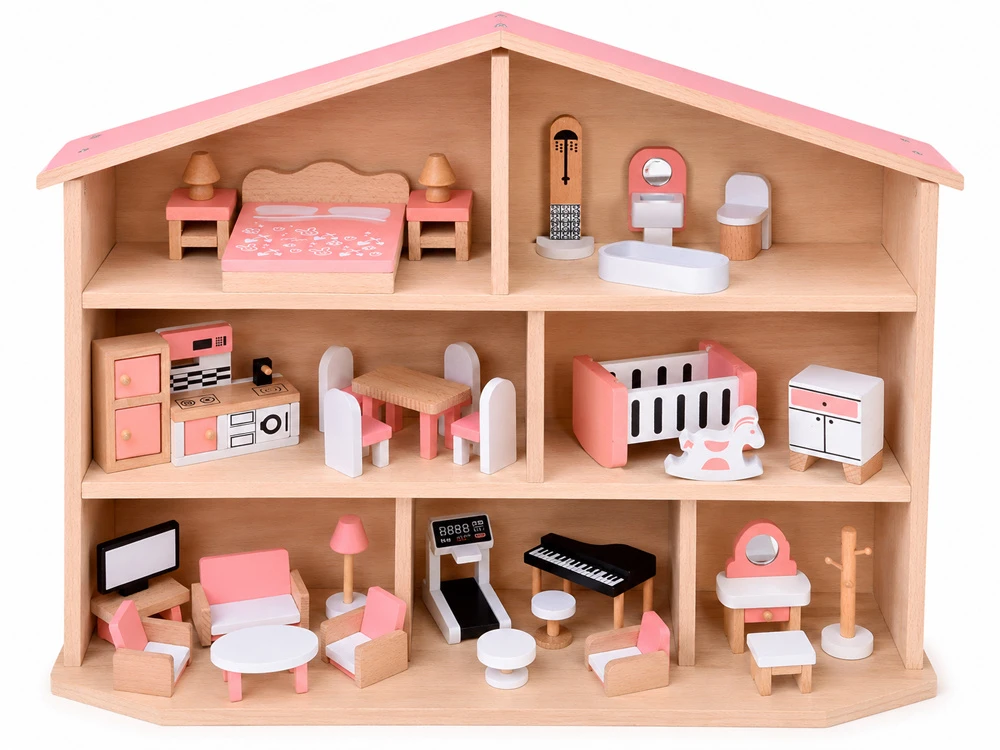 Jokomisiada Wooden Dollhouse Furniture, 34-Piece Home Furnishing Set ZA6358