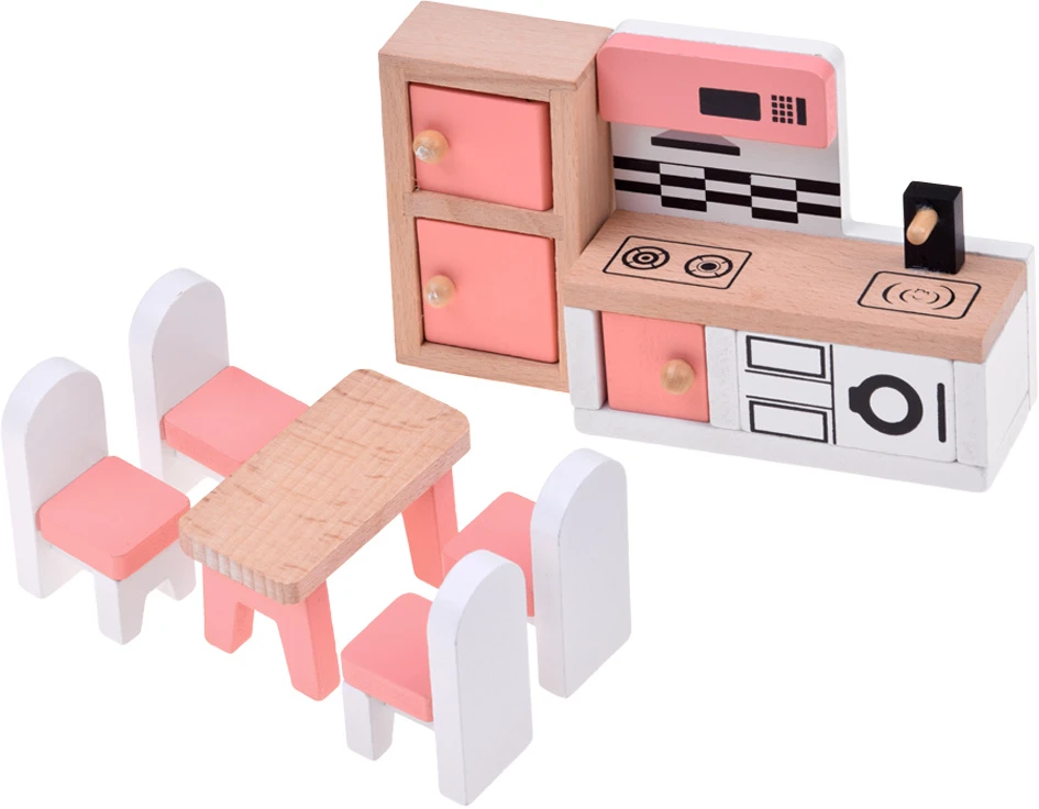 Jokomisiada Wooden Dollhouse Furniture, 34-Piece Home Furnishing Set ZA6358