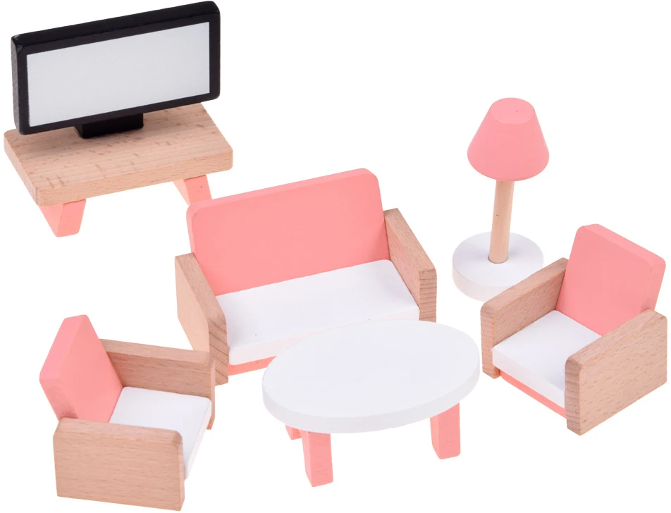 Jokomisiada Wooden Dollhouse Furniture, 34-Piece Home Furnishing Set ZA6358