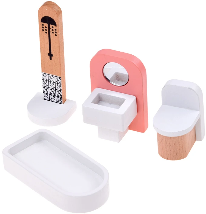 Jokomisiada Wooden Dollhouse Furniture, 34-Piece Home Furnishing Set ZA6358