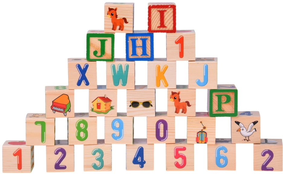 Jokomisiada Medinės lavinamosios kaladėlės – raidės, skaičiai ir paveikslėliai ALPHABET 27vnt. ZA6239