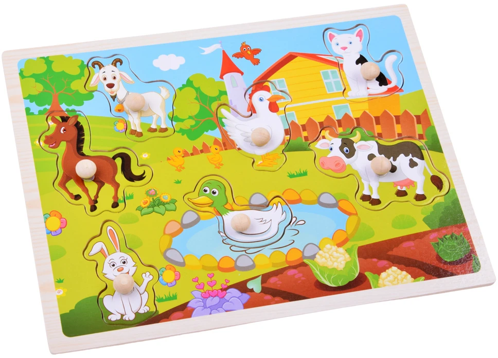 Dėlionė Jokomisiada Wooden Farm Animals Puzzle with Knobs, 7 Pieces ZA6356