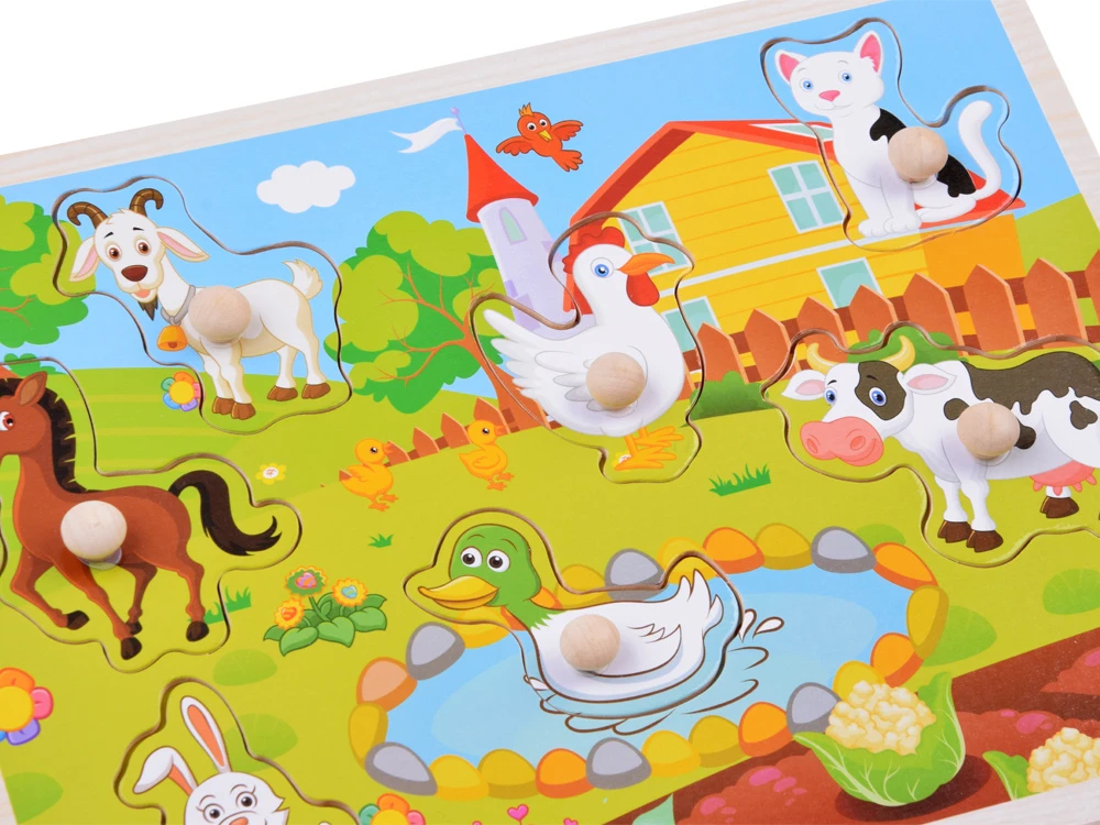 Dėlionė Jokomisiada Wooden Farm Animals Puzzle with Knobs, 7 Pieces ZA6356