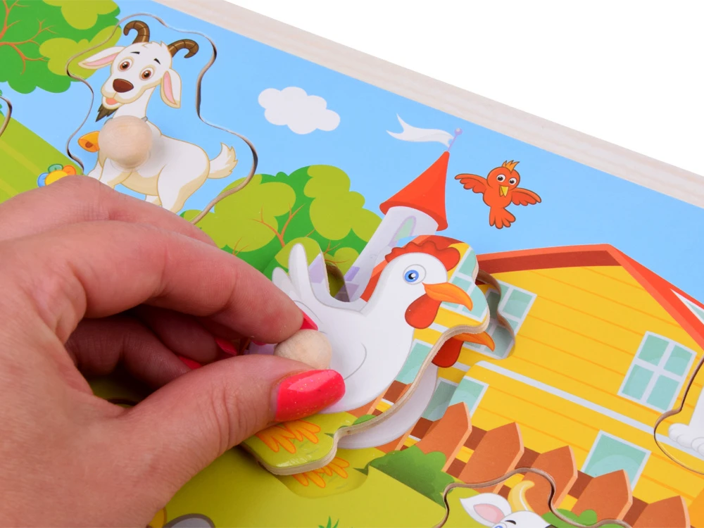 Dėlionė Jokomisiada Wooden Farm Animals Puzzle with Knobs, 7 Pieces ZA6356