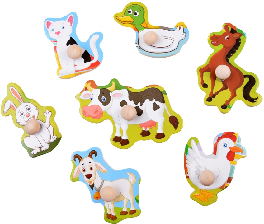 Dėlionė Jokomisiada Wooden Farm Animals Puzzle with Knobs, 7 Pieces ZA6356
