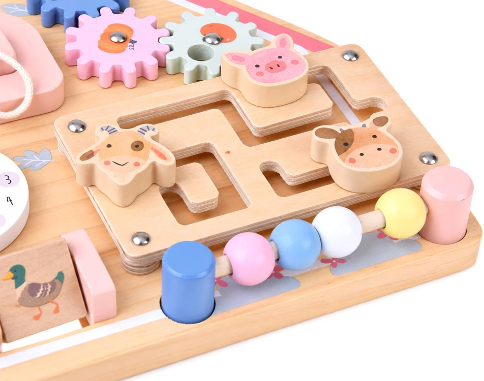 Jokomisiada Wooden Farm Busy Board – Sensory House with Animal Maze ZA6485