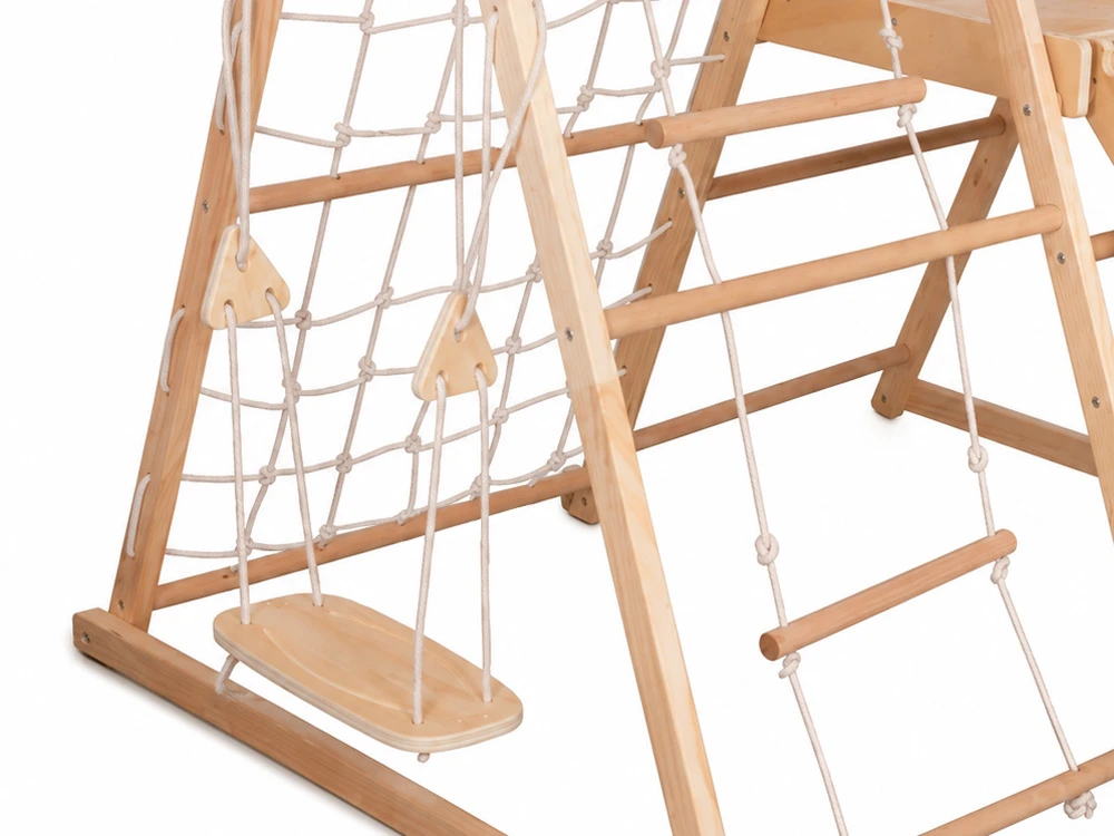 Jokomisiada Wooden Indoor Playground 4-in-1 Slide Climbing Net Ladder Swing SP0874