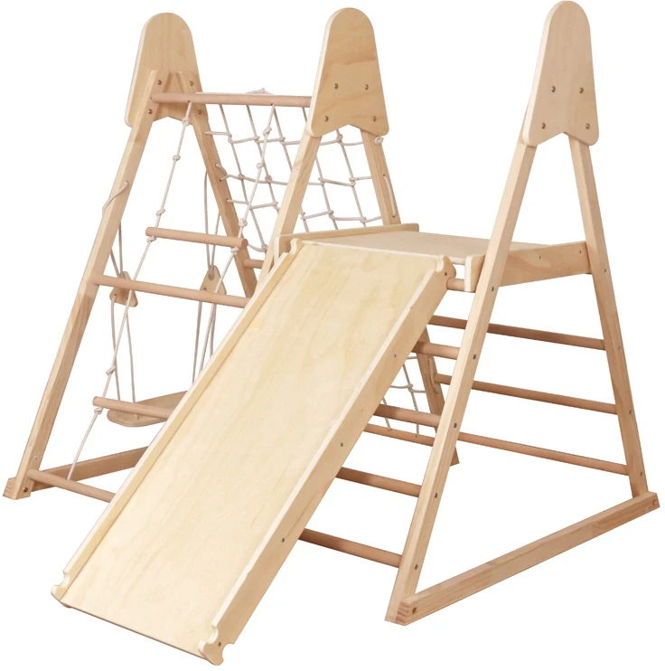 Jokomisiada Wooden Indoor Playground 4-in-1 Slide Climbing Net Ladder Swing SP0874