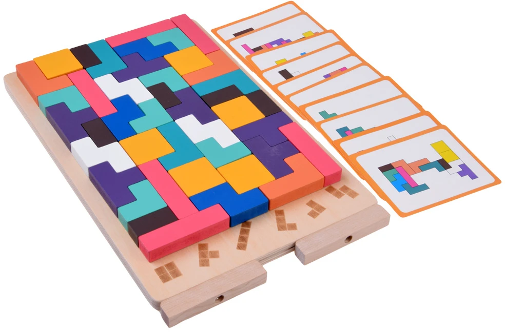 Dėlionė Jokomisiada Wooden Logic Puzzle with Colorful Blocks – Tetris Puzzle ZA6613
