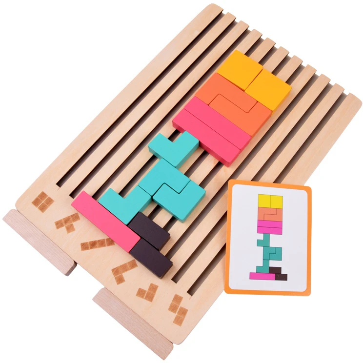 Dėlionė Jokomisiada Wooden Logic Puzzle with Colorful Blocks – Tetris Puzzle ZA6613