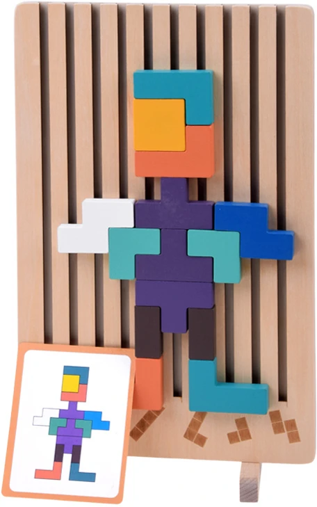Dėlionė Jokomisiada Wooden Logic Puzzle with Colorful Blocks – Tetris Puzzle ZA6613