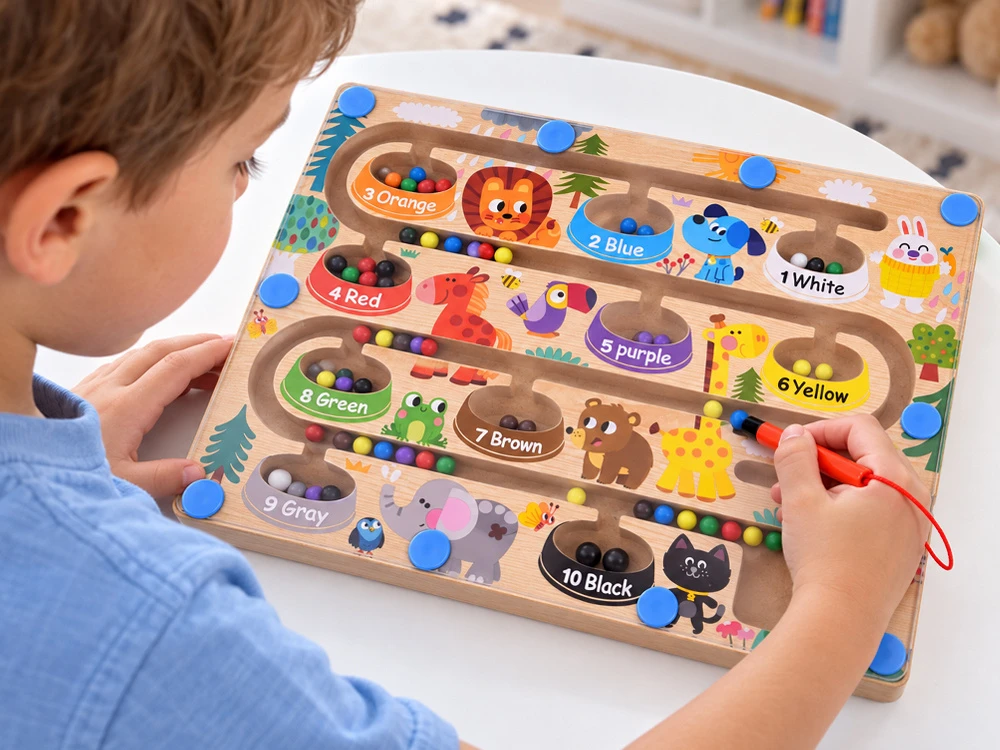 Jokomisiada Medinė magnetinė lenta mokymuisi skaičiuoti ir spalvoms pažinti ZOO MAZE ZA6258