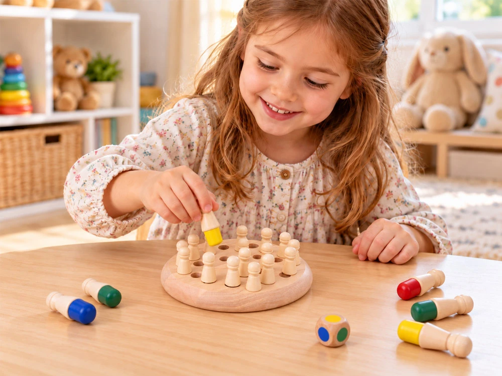 Jokomisiada Wooden memory game - roll the dice and choose a colored piece GR0840