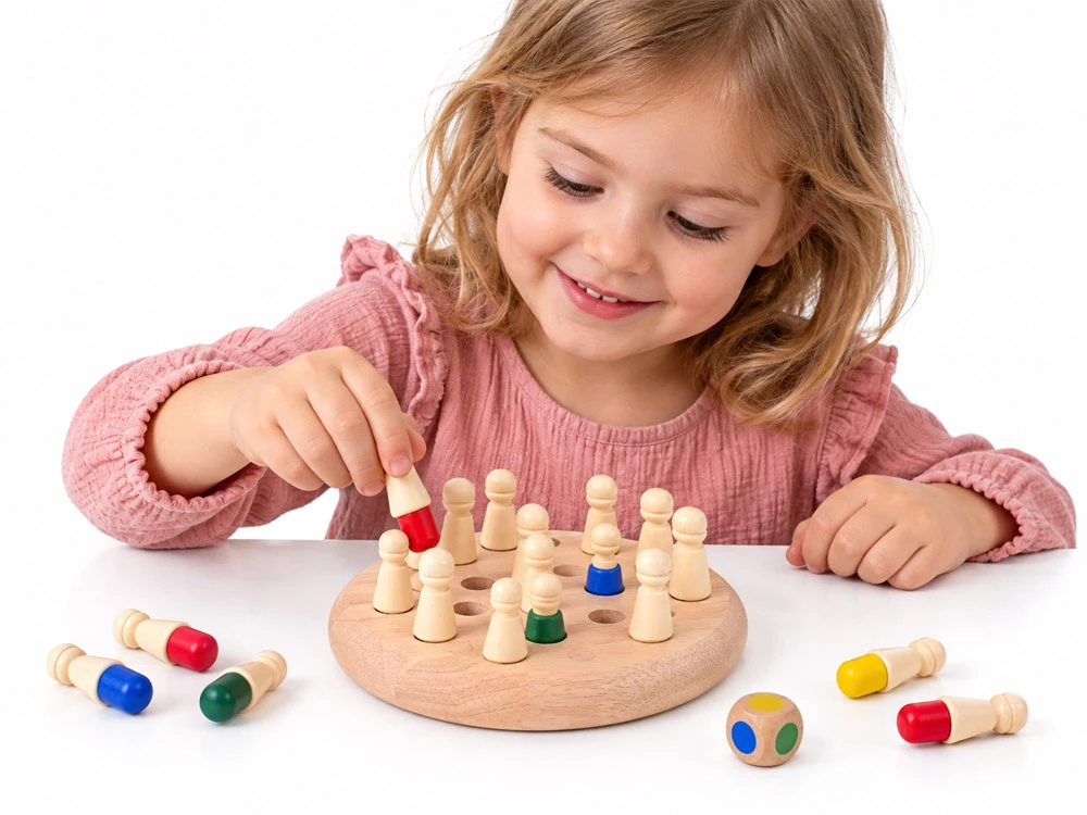 Jokomisiada Wooden memory game - roll the dice and choose a colored piece GR0840