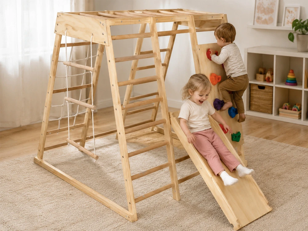 Jokomisiada Wooden playground HOME 6 in 1 Slide Ladders Wall SP0875