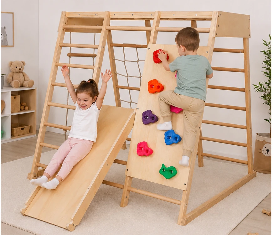 Jokomisiada Wooden playground HOME 6 in 1 Slide Ladders Wall SP0875