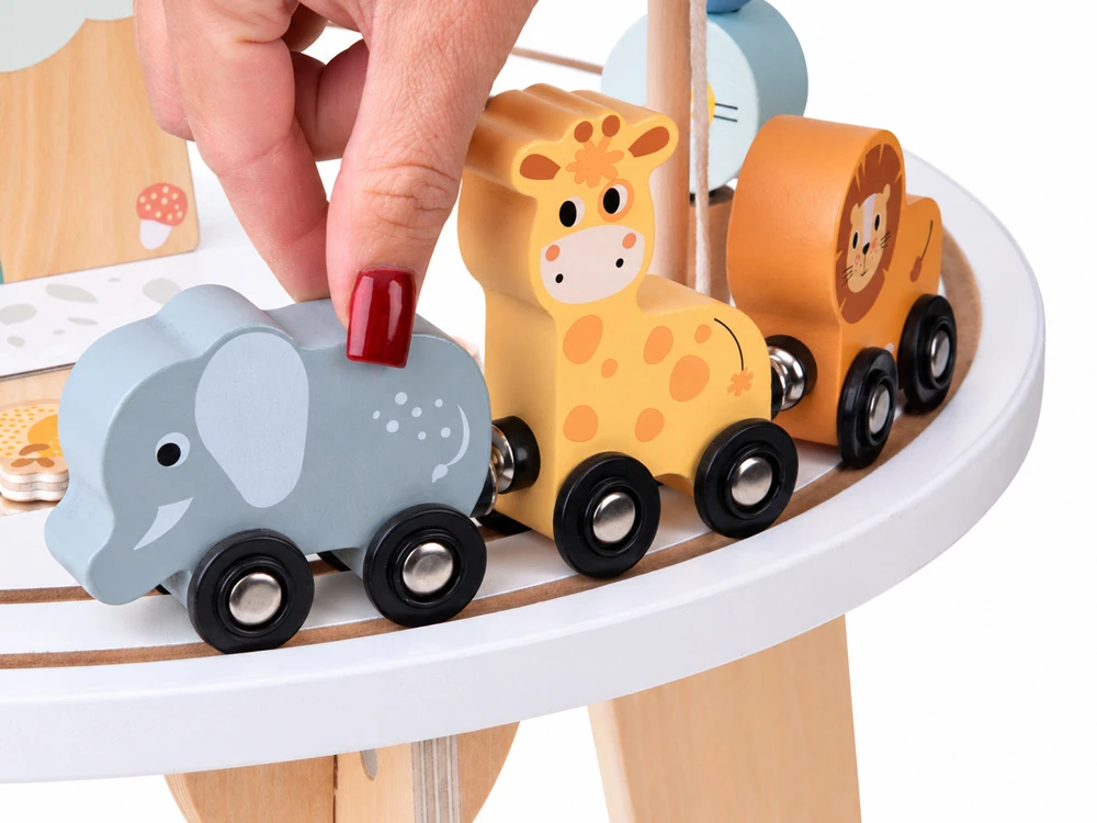 Jokomisiada Wooden Sensory Activity Table with Bead Maze and Animal Train ZA6493