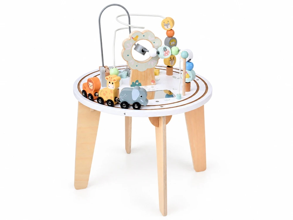 Jokomisiada Wooden Sensory Activity Table with Bead Maze and Animal Train ZA6493