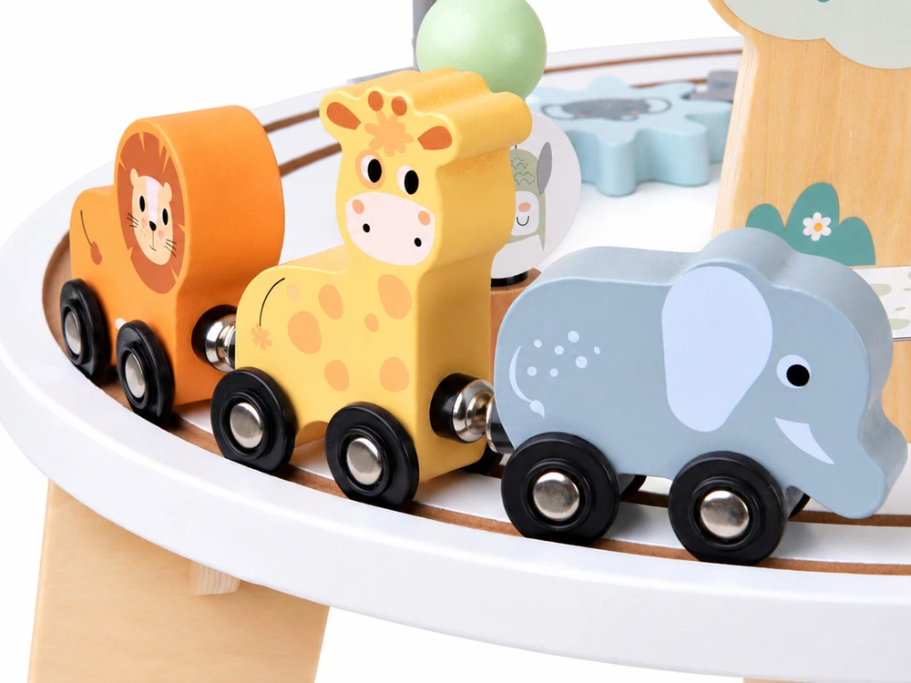 Jokomisiada Wooden Sensory Activity Table with Bead Maze and Animal Train ZA6493