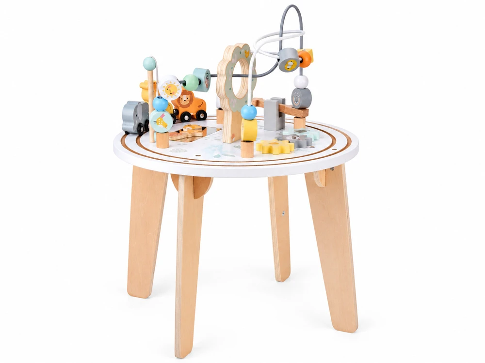 Jokomisiada Wooden Sensory Activity Table with Bead Maze and Animal Train ZA6493