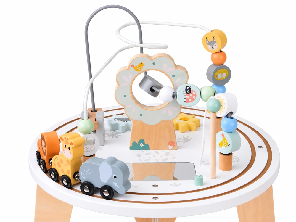 Jokomisiada Wooden Sensory Activity Table with Bead Maze and Animal Train ZA6493