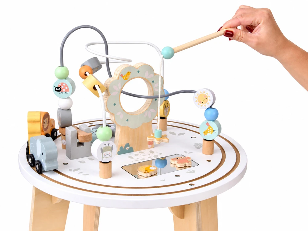 Jokomisiada Wooden Sensory Activity Table with Bead Maze and Animal Train ZA6493