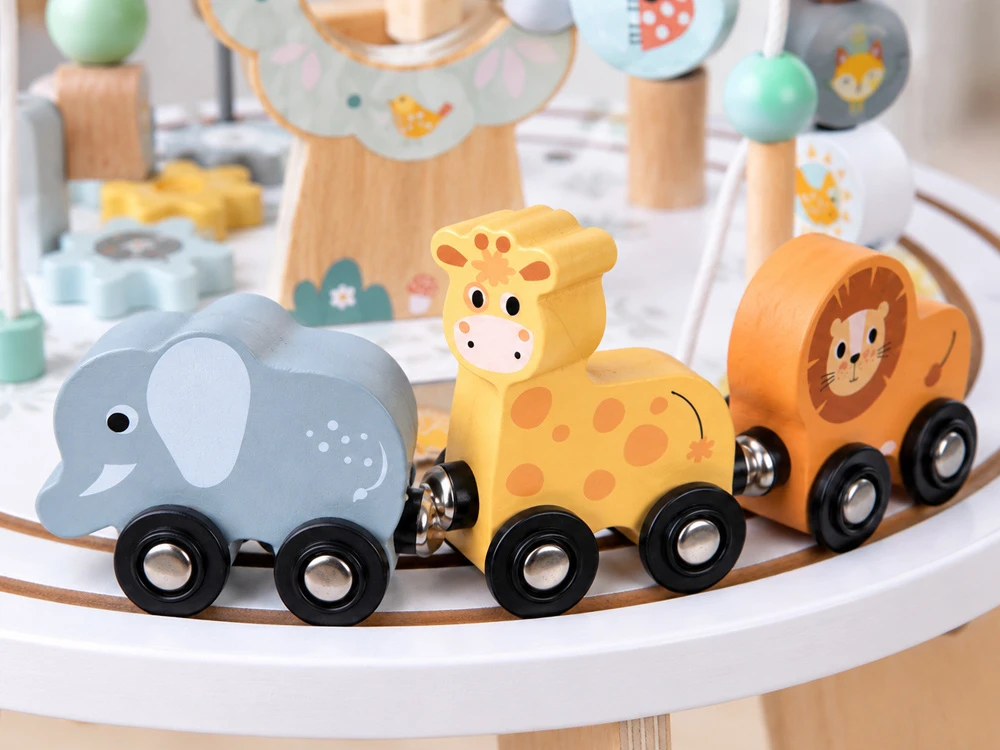 Jokomisiada Wooden Sensory Activity Table with Bead Maze and Animal Train ZA6493
