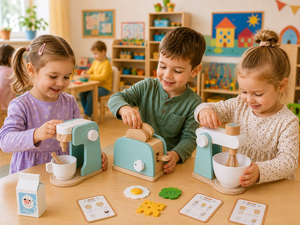 Jokomisiada Wooden set - toaster, kavos virimo aparatas, mixer + accessories Small household appliances ZA5929