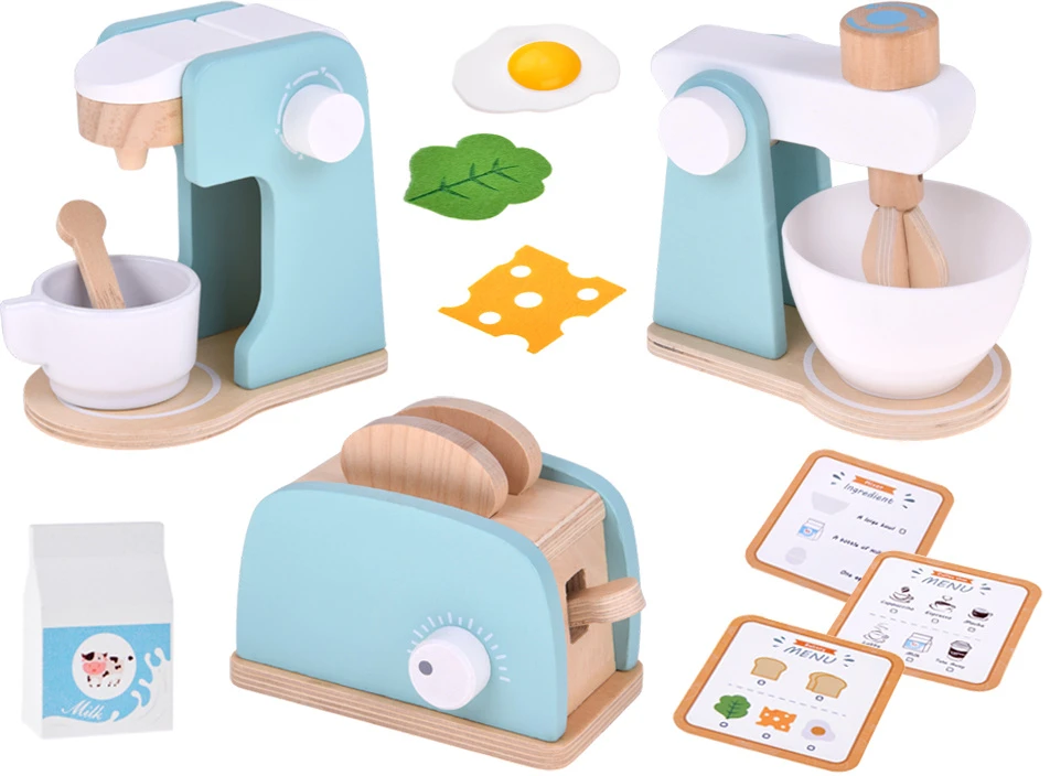 Jokomisiada Wooden set - toaster, kavos virimo aparatas, mixer + accessories Small household appliances ZA5929
