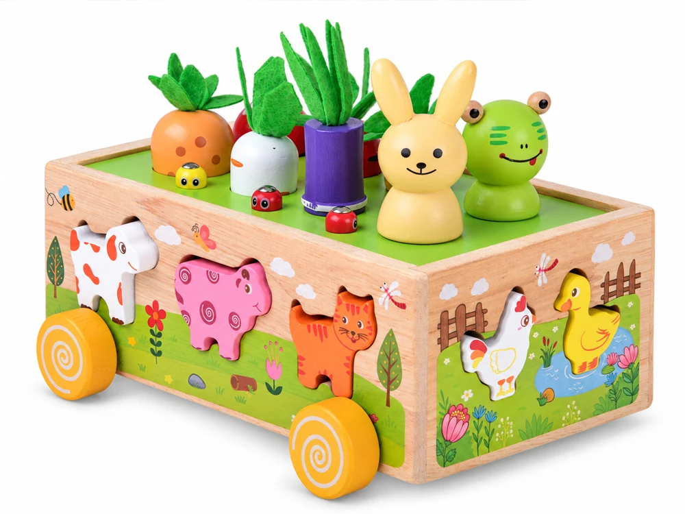 Jokomisiada Wooden SORTER 3-in-1 trolley, catching bugs, putting animals in ZA6291