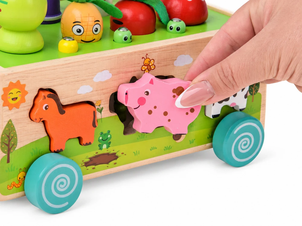 Jokomisiada Wooden SORTER 3-in-1 trolley, catching bugs, putting animals in ZA6291