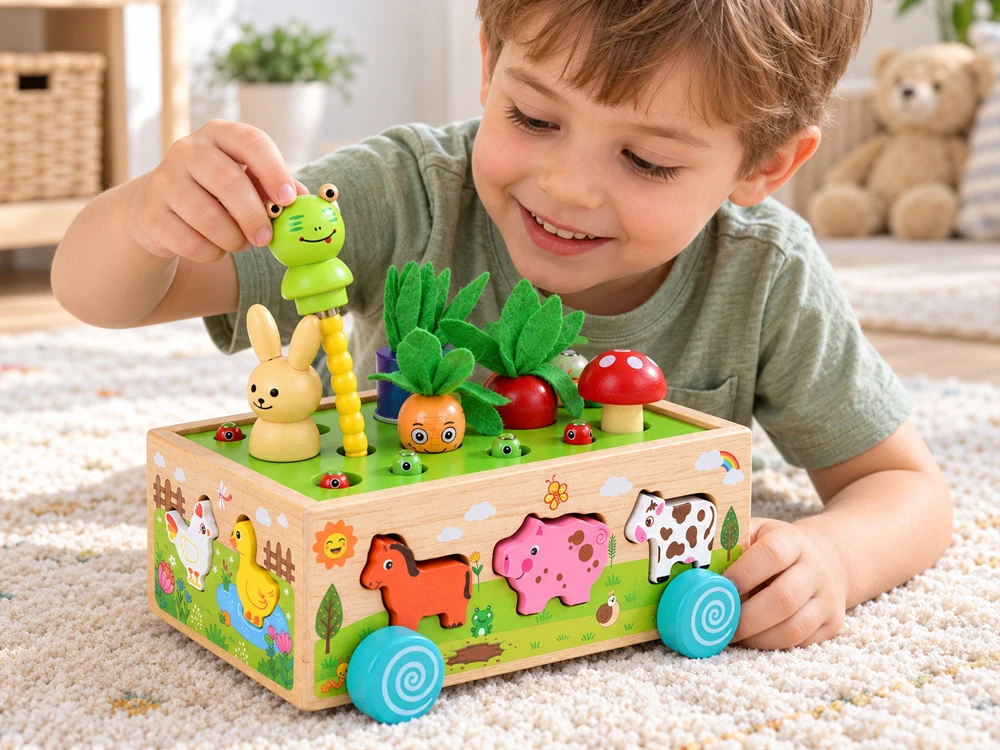 Jokomisiada Wooden SORTER 3-in-1 trolley, catching bugs, putting animals in ZA6291