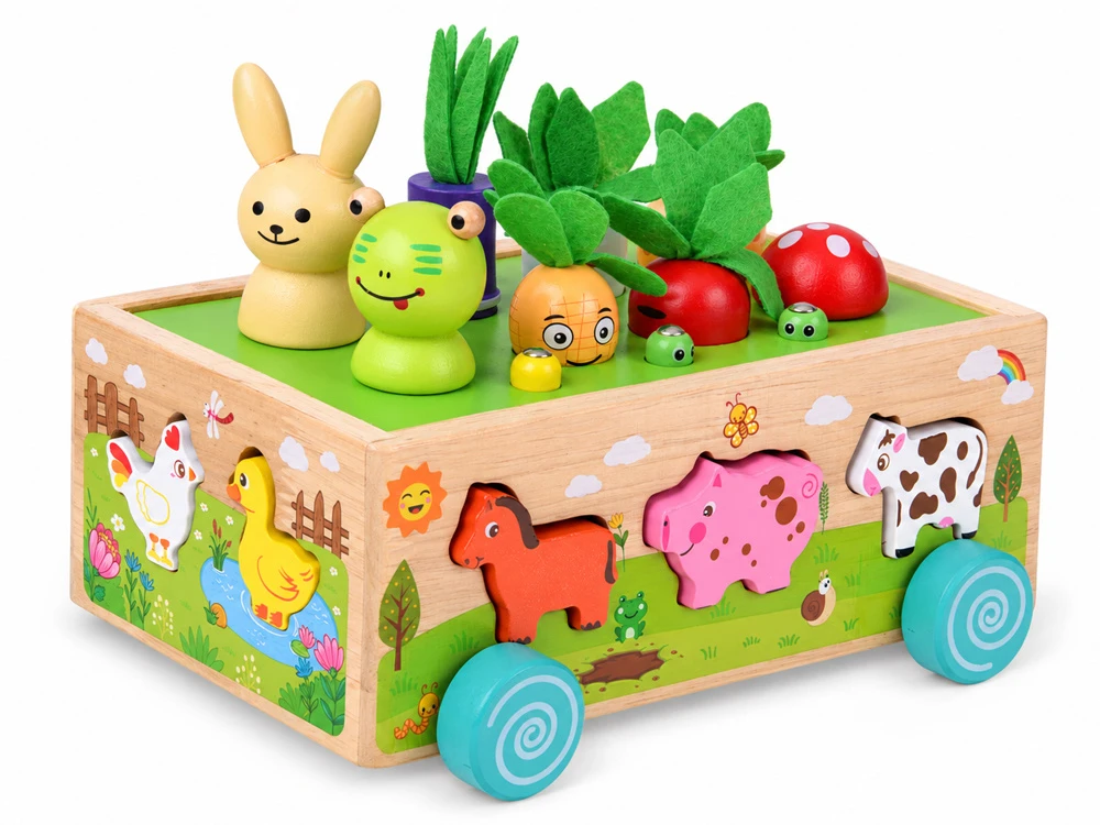 Jokomisiada Wooden SORTER 3-in-1 trolley, catching bugs, putting animals in ZA6291