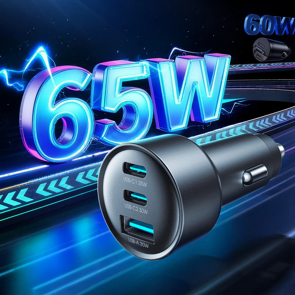 Joyroom JR-CCN19 65W 3-in-1 car charger Dark pilka