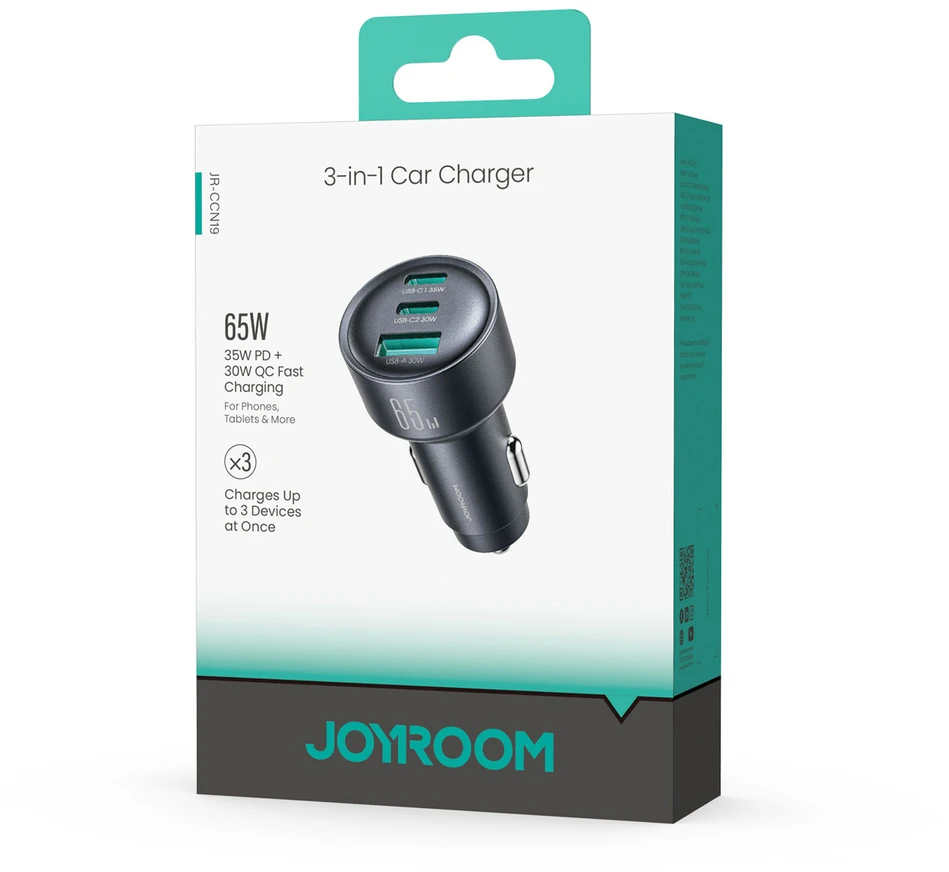 Joyroom JR-CCN19 65W 3-in-1 car charger Dark pilka