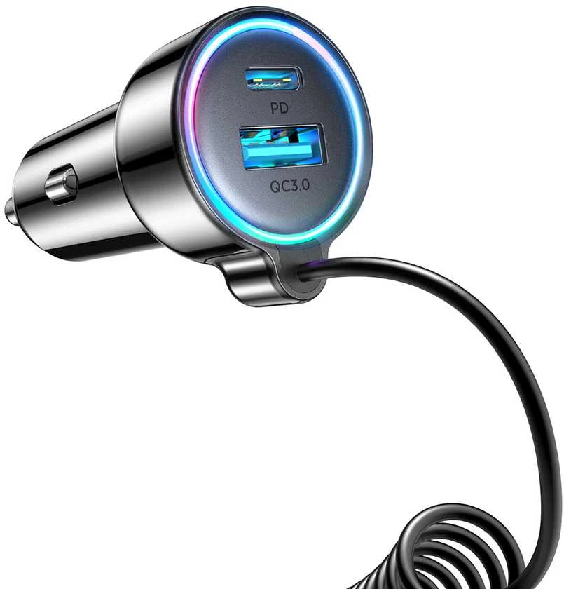 Įkroviklis automobilinis Joyroom (JR-CL07) 3IN1 (1xUSB, 1xUSB-C 1.6M 72W) su Type-C laidu juodas