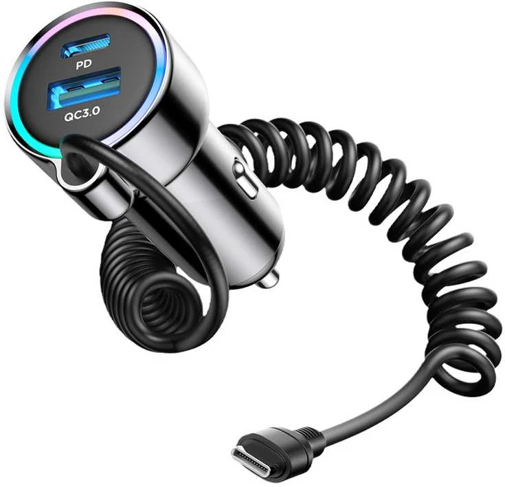 Įkroviklis automobilinis Joyroom (JR-CL07) 3IN1 (1xUSB, 1xUSB-C 1.6M 72W) su Type-C laidu juodas