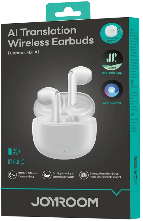 Joyroom JR-FB1 Funpods Bluetooth 6.0 In-Ear TWS Belaidės Ausinės with AI Functions - Baltas