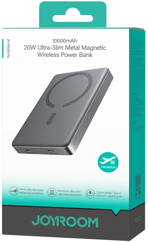 Išorinė baterija Power Bank Joyroom JR-PBM08 Pro 22.5W MagSafe 10000mAh Kosminė pilka