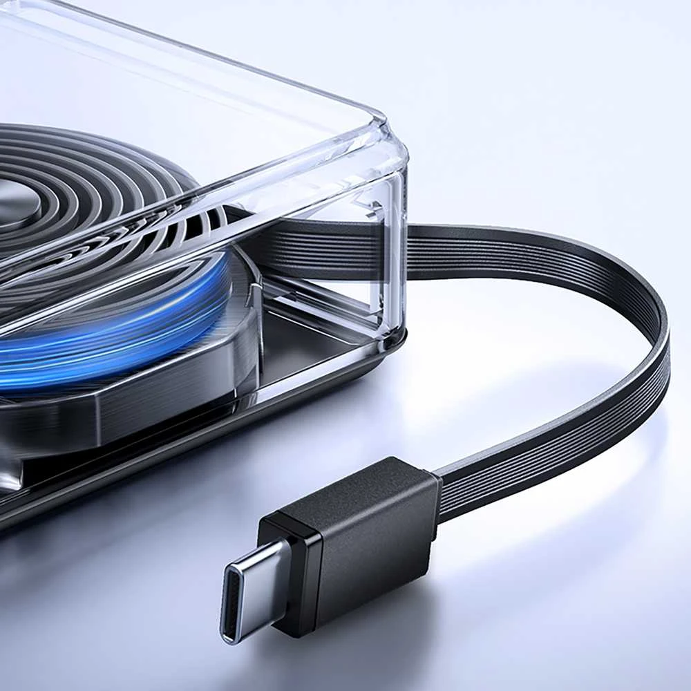 Joyroom JR-PR1 10000mAh 22.5W išorinė baterija su integruotu ištraukiamu USB-C laidu – juodos spalvos