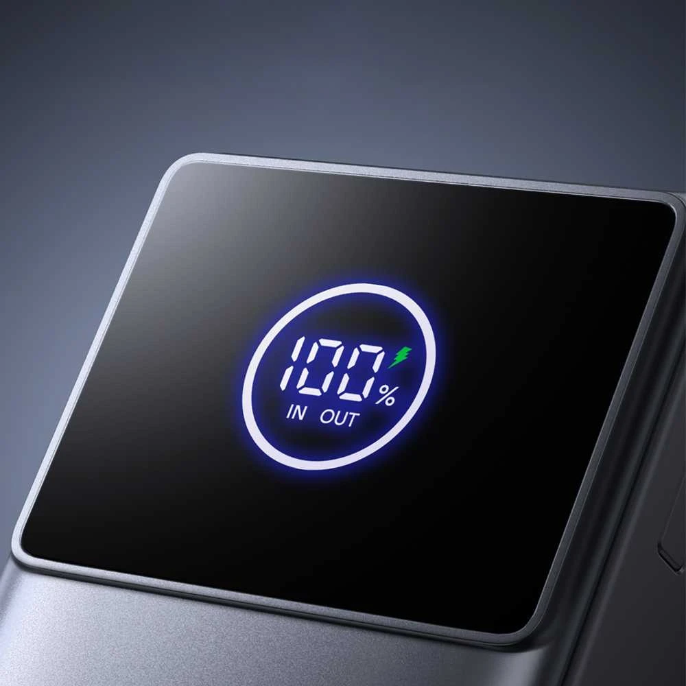 Joyroom JR-PR1 10000mAh 22.5W išorinė baterija su integruotu ištraukiamu USB-C laidu – juodos spalvos