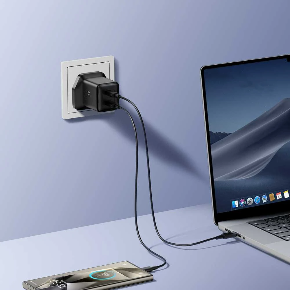 Joyroom JR-TCG17 45W 2 x USB-C sieninis įkroviklis (JK kištukas) - juodas