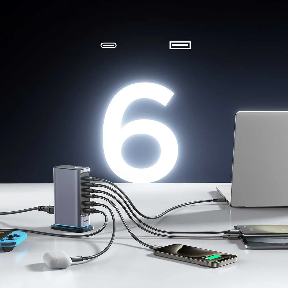 Įkroviklis Joyroom JR-TCM02 wieloportowa GaN 65W EU 4x USB-C 2x USB-A - ciemnoszara