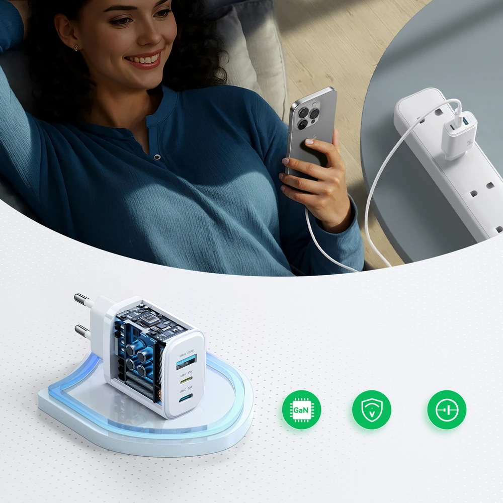 Joyroom JR-TG6 GaN 30W sieninis įkroviklis - Baltas