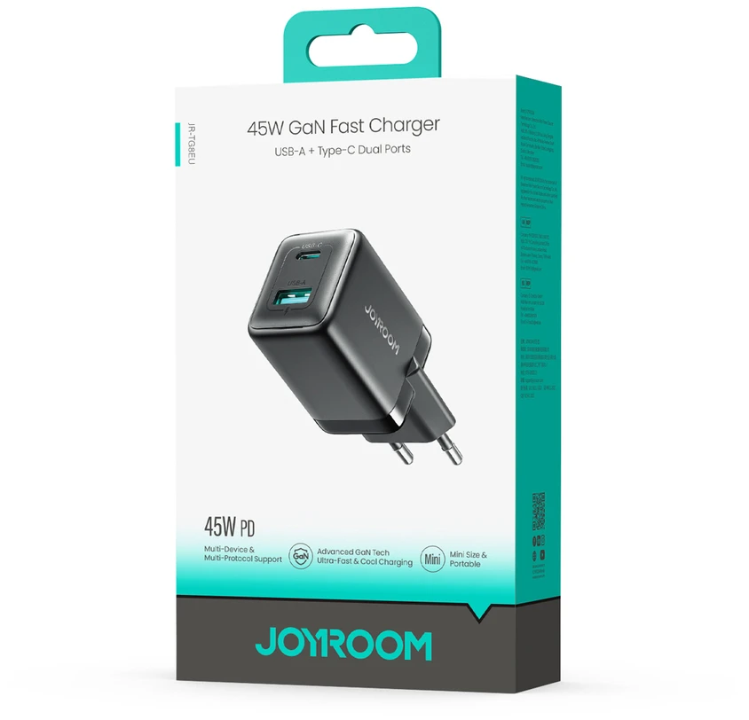 Joyroom JR-TG8 GaN 45W USB-C + USB-A Wall Charger - Juodas